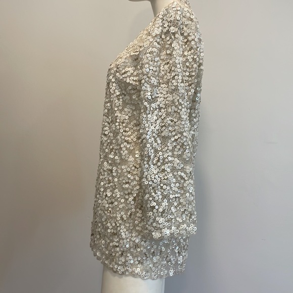 Vintage Full White Sequined Jacket SzSM - Picture 12 of 14